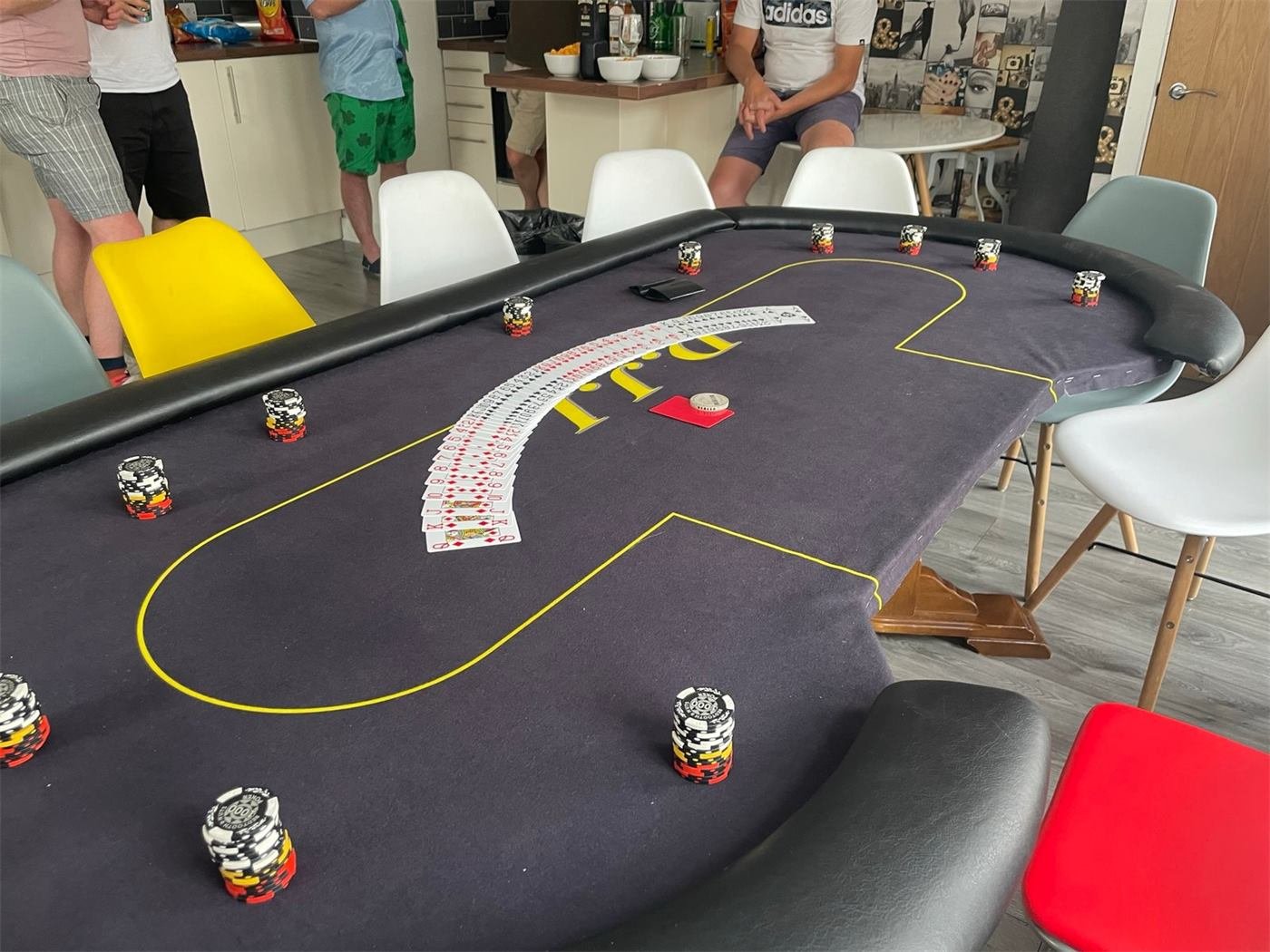 Texas Hold'em poker table with chips and cards